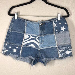 Vintage Carolina Blue Patchwork bohemian denim  festival shorts